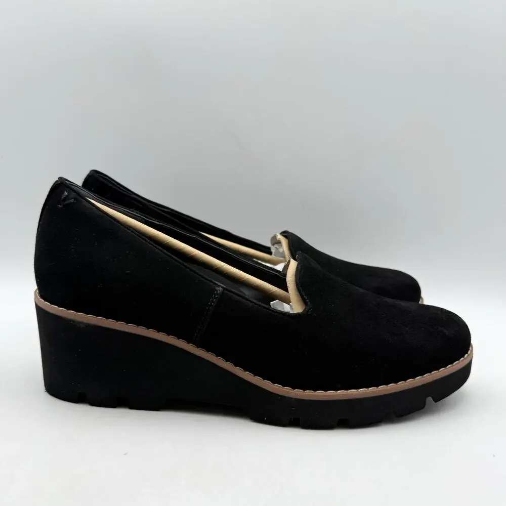 VIONIC Womens Willa Wedge Loafers US 9 EU 40 Black Suede Slip On EUC
